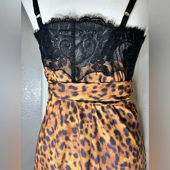 We are HAH! | NWoT medium | leopard print true wrap midi dress w/black lace - Picture 11 of 14